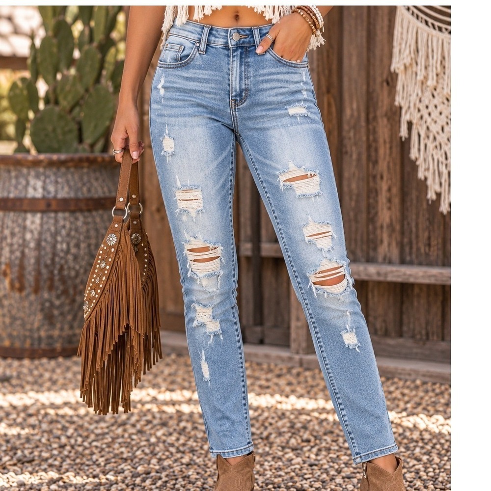 KanCan Signature Rip Mid Rise Skinny Distressed Jeans Light Wash Size 24 Ankle